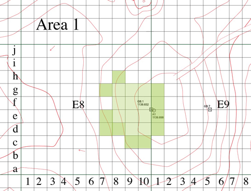 1) YH16 Area 1 発掘グリッド［クリックで拡大］
