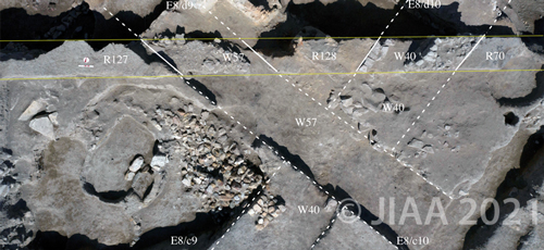 Fig. 4: セクションボーク: E8/c9,c10-d9.d10 における W40, W57 ile R127, R128 ve R70 (I-8b建築層)［クリックで拡大］